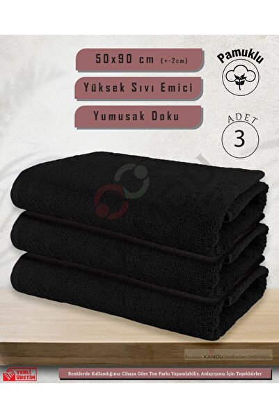 Tusebu Black Cotton Towel Set of 3 – High Absorbency, Soft Texture