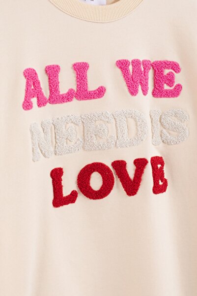 Cansın Mini Σετ αθλητικής φόρμας για κορίτσια με κέντημα Cream Love 23393