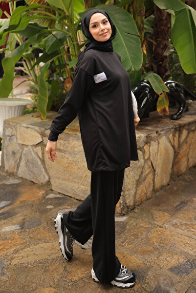 İmajButik Black Embroidered Tunic Trouser Suit