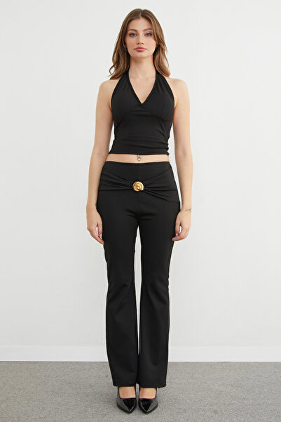 Fulla Moda Diver Fabric Flare Pants with Belt Accessories