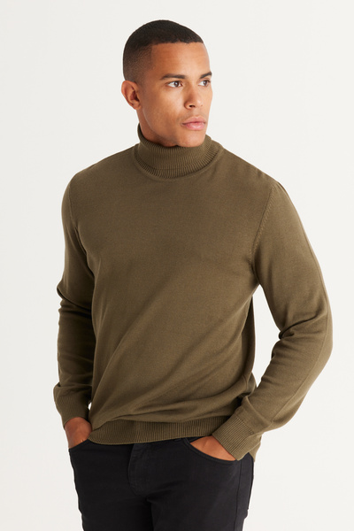 ALTINYILDIZ CLASSICS Πουλόβερ από βαμβακερό πλεκτό χακί κανονικής εφαρμογής με πλήρη ζιβάγκο