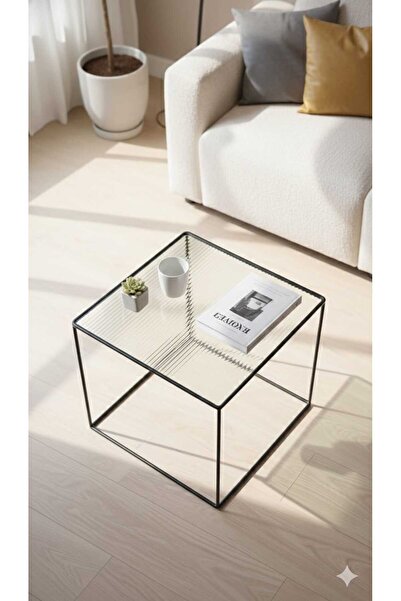 schane home sade şık ve kullanışlı yan sehpa nervürlü şeffaf temperli camlıdır