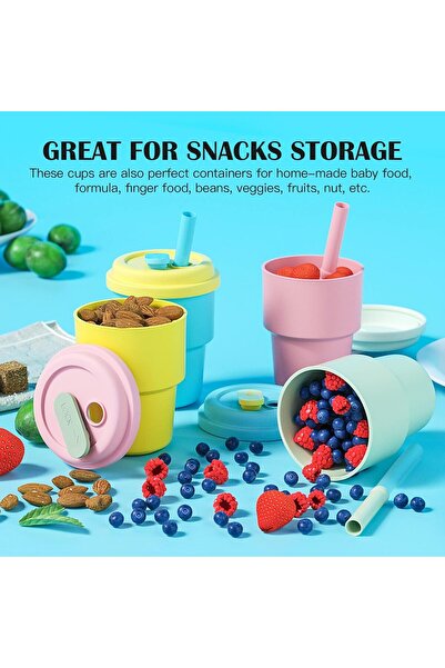 Generic 4-Piece Kids Cups Set with Straws and Silicone Lids, BPA-Free, Anti-Spill - Cream