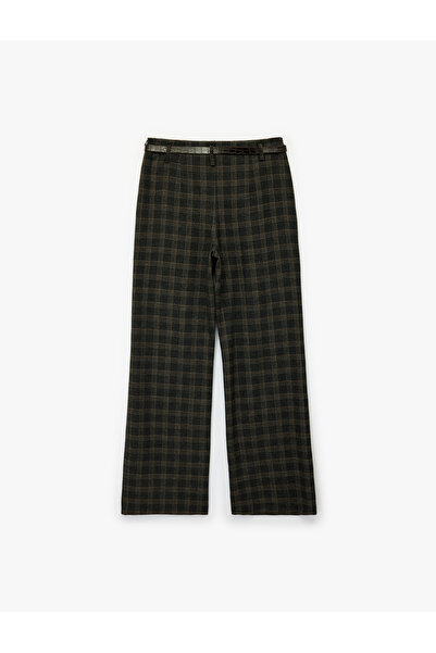 Koton X Melis Ağazat - Belt Detailed Plaid with Pockets Palazzo Pants
