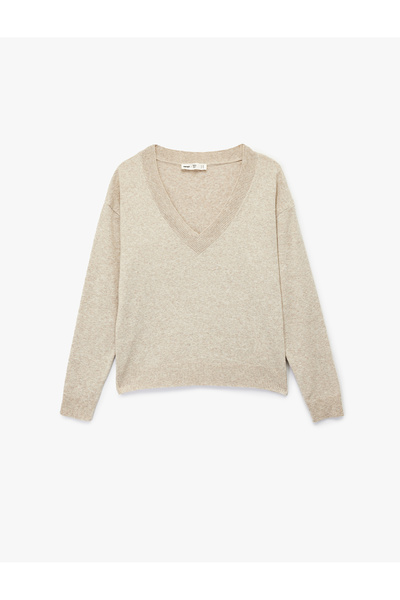 Koton X Melis Ağazat - Πλεκτό πουλόβερ με μακρύ μανίκι και λαιμόκοψη σε σχήμα V oversized