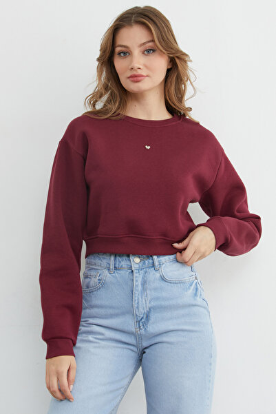Fulla Moda 3 Thread Crop Sweatshirt with Heart Accessories