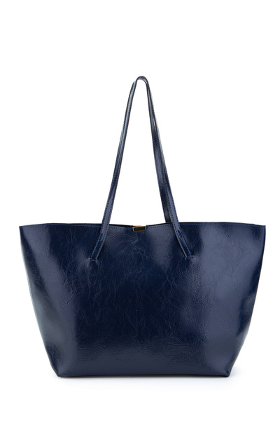 minebag Faux Leather Stand Handle Bag with Metal Accessories Navy Blue