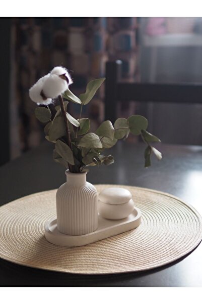 Bernami Set de cutie rotundă mică din beton cu vază și capac, tavă decorativă...