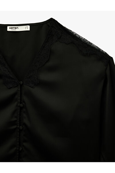 Koton Lace Detailed Long Sleeve V Neck Blouse