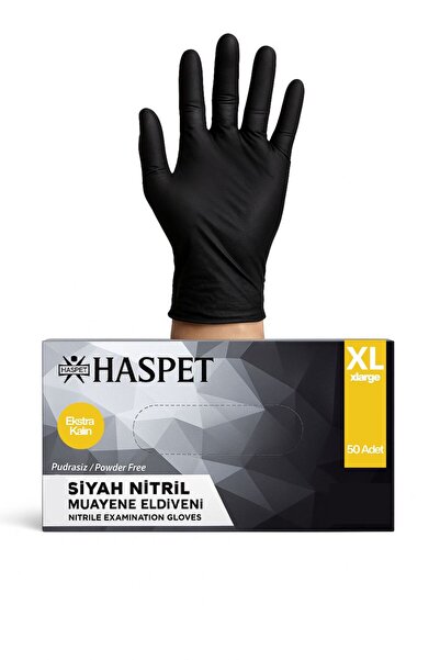 Medicalx Haspet Ekstra Kalın Siyah Nitril Muayene Eldiveni 50’lik Kutu - Xlarge