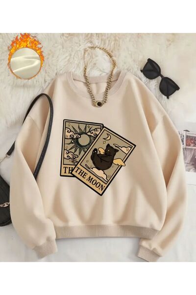 herkesemoda The Moon Print Detailed Crew Neck Sweatshirt