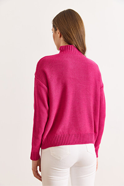 Olalook Women's Fuchsia Mock Neck Mid-Hair Braided Knitwear Sweater Kzk-19000912
