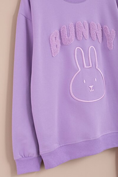 Cansın Mini Σετ αθλητικής φόρμας για κορίτσια με κέντημα λιλά κουνέλι με λαιμόκοψη 23392
