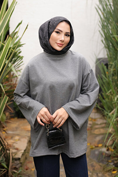 İmajButik Anthracite Crew Neck Oversized Two Thread Tunic