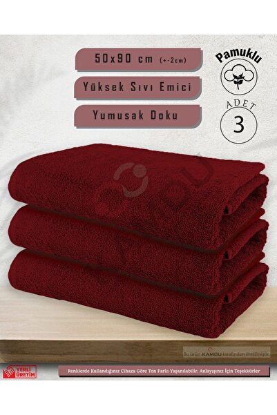 Tusebu Cotton Hand Towel – Burgundy, Set of 3 |   High Absorbency, Soft Texture
