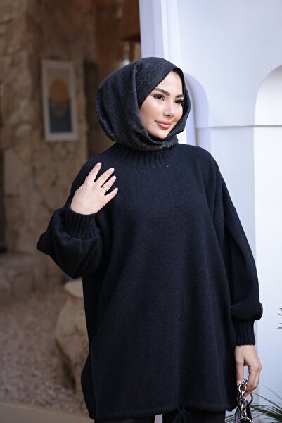 İmajButik Black Crew Neck Felt Sweater