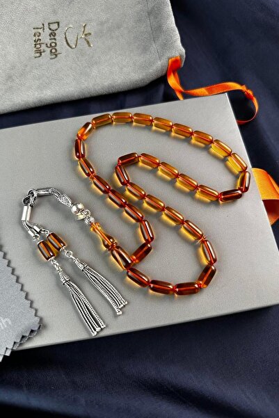 dergah tesbih Harmony Series Silver Design Orange Fire-I Crimped Amber Prayer Beads