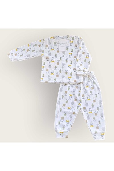 Kindo Baby Children's Patterned Long Sleeve Pajama Set with Snap Buttons on the Shoulders