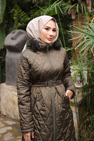 İmajButik Χακί παλτό με φερμουάρ με κουκούλα