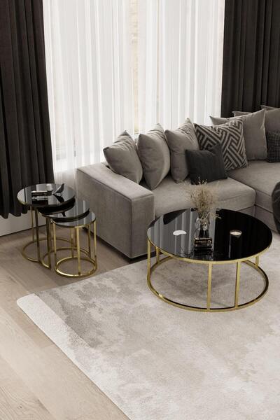 MYDECO Çift Bacak C Orta & C Zigon Set Gold Kaplama Siyah Ayna