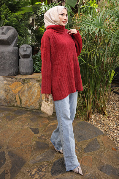 İmajButik Μπορντό ζιβάγκο casual από μαλακό πλεκτό ανγκόρα τούνικ