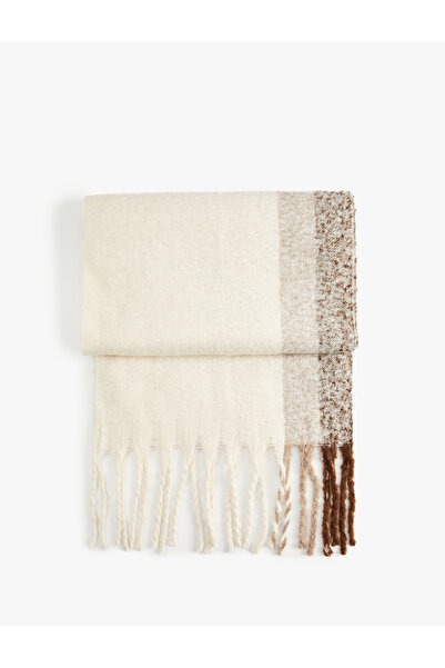 Koton Soft Textured Color Block Tassels Long Scarf