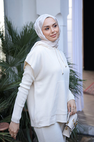 İmajButik Φόρεμα με κρεμ πλεκτό πουλόβερ