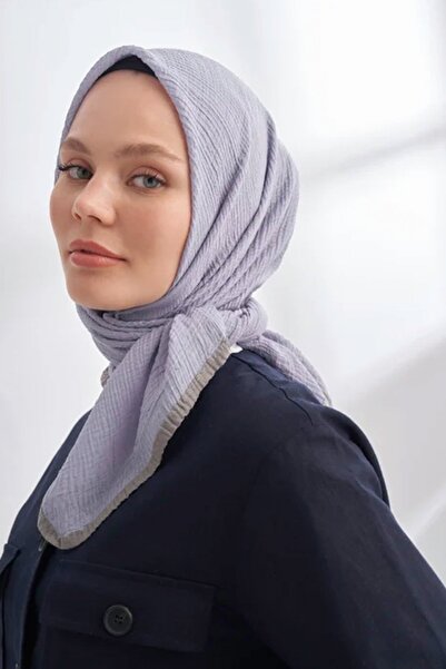 ARMANDA Müslin Biyeli Eşarp 3353-1124 Gri Mavi
