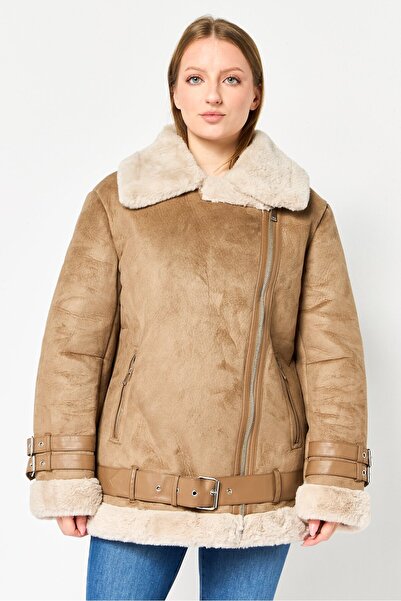 French Connection Women Plain Belted Parka Jacket, Tan