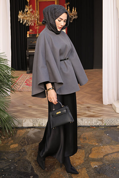 İmajButik Smoked Belted Cashmere Poncho