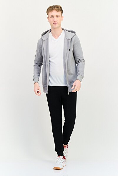 Kangol Men Brand Logo Full Zip Long Sleeves Hoodie, Grey