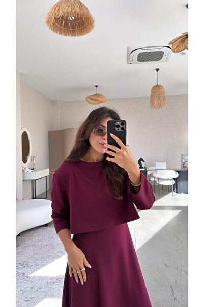 Buket Teke طقم فستان وبلوزة من المودال باللون العنابي مكون من قطعتين