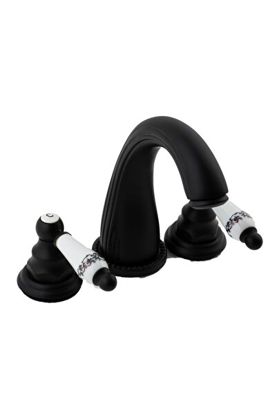 Trendy's Three-Way Washbasin Faucet, Deck-Mounted, Antique Black with Ceramic Embroidery