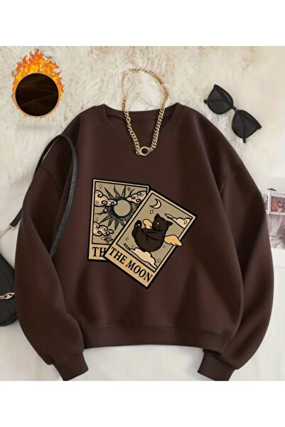 herkesemoda Φούτερ με λεπτομέρεια εκτύπωσης Moon με λαιμόκοψη