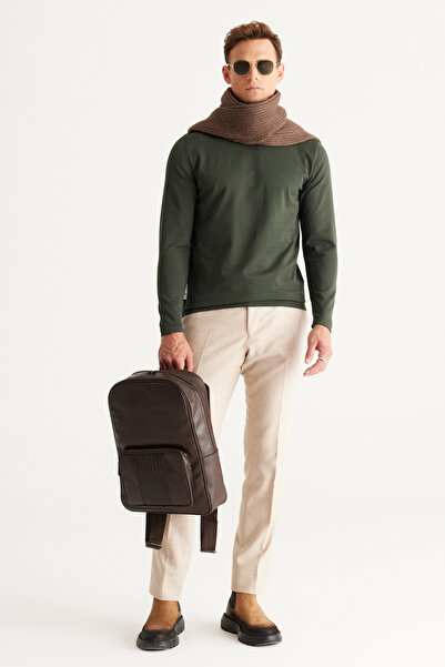 ALTINYILDIZ CLASSICS Πλεκτό πουλόβερ με μισό ζιβάγκο κανονικής εφαρμογής Khaki Standard Fit