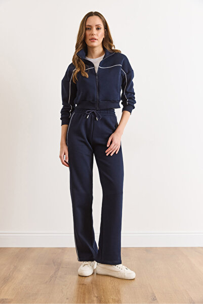 Olalook Γυναικείο Σετ Φόρμας Navy Blue διακοσμητικό ρέλι επένδυση fleece ETKM-0000091