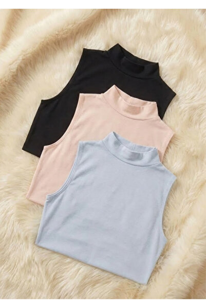 Loule 3 Pieces Cotton Modal Soft Textured Zero-Sleeve Turtleneck Women's Undershirt - Anti-Sweat & Stretchy Fabric