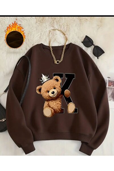 herkesemoda King Teddy Bear Print Pattern Detailed Crew Neck Sweatshirt