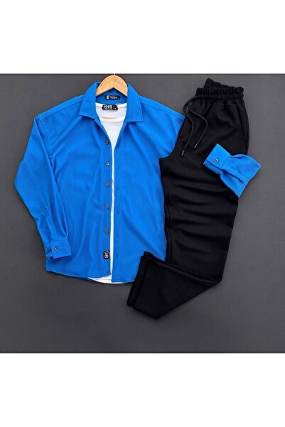 brozzi men Corded Fabric Ottoman Shirt-Bottom Set