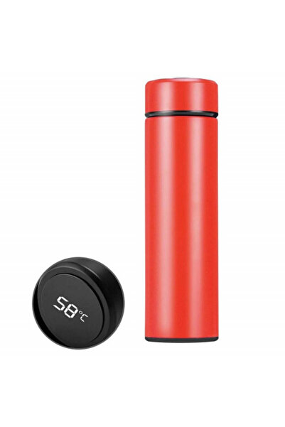 PUFO LED thermos bottle with temperature indicator, stainless steel, 500 ml, red