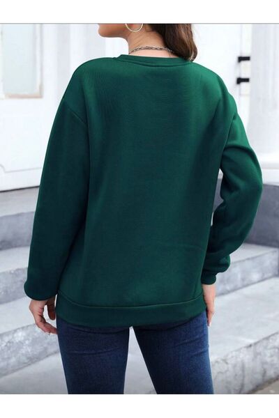 herkesemoda Leopard Print Detailed Crew Neck Sweatshirt