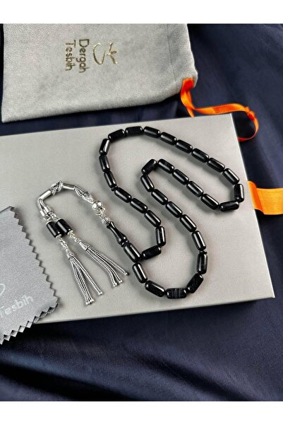 dergah tesbih Harmony Series Silver Design Black Fire-I Crimped Amber Prayer Beads