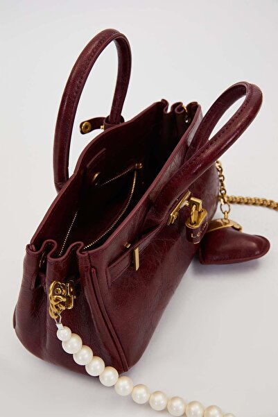 Levidor Red Long Pearl Strap Shoulder Bag