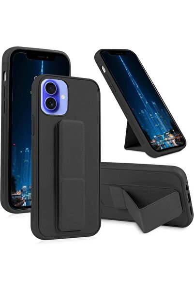 Generic Black back protective cover with finger holder stand compatible with iPhone 16 Plus