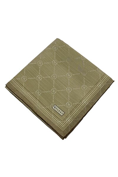 Vakko Cotton Silk Scarf - Monogram with Border - Soft Green