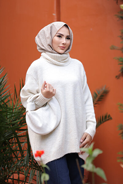 İmajButik Πουλόβερ με ζιβάγκο σε κρεμ χρώμα