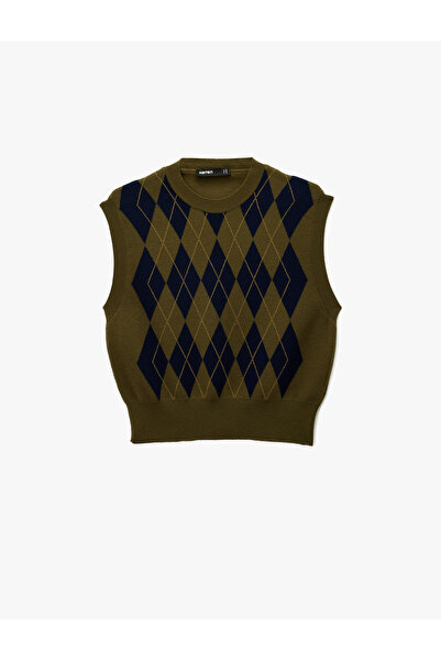 Koton Πλεκτό πουλόβερ με λαιμόκοψη με σχέδιο μπακλαβά