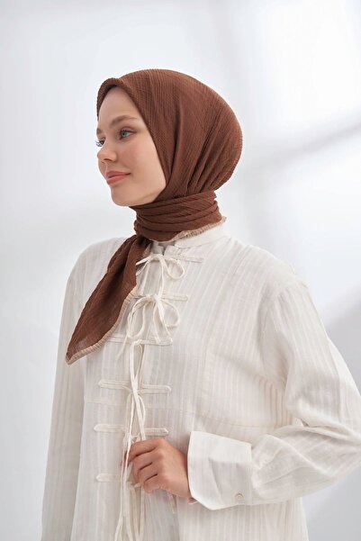 ARMANDA Müslin Biyeli Eşarp 3353-136 Kahve