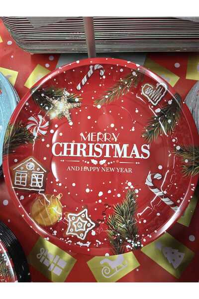 OEM Red Metallic Christmas Decorative Plate Ø26cm