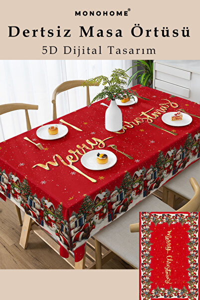MonoHome Christmas Tablecloth New Year's Eve- 5D Digital Design Special Weaving Merry Christmas Red
